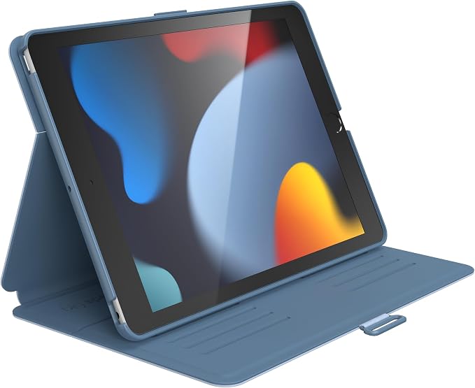 Speck Balance Folio Case for iPad 10.2 Inch (2019-2021) - Drop &amp Camera Protection Slim Multi Range Stand Apple Pencil Holder - Arcadia Navy/Moody Grey