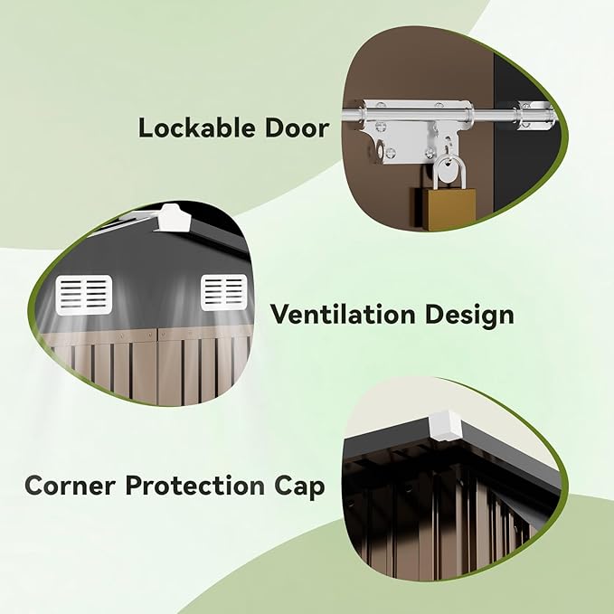 COMHOMA Shed Outdoor Storage Shed Metal,Lockable Doors Tool Sheds with Sloping Roof,Steel Garden Shed with Air Vent for Backyard,Patio,Lawn,Poolside (Brown, 10'*12')
