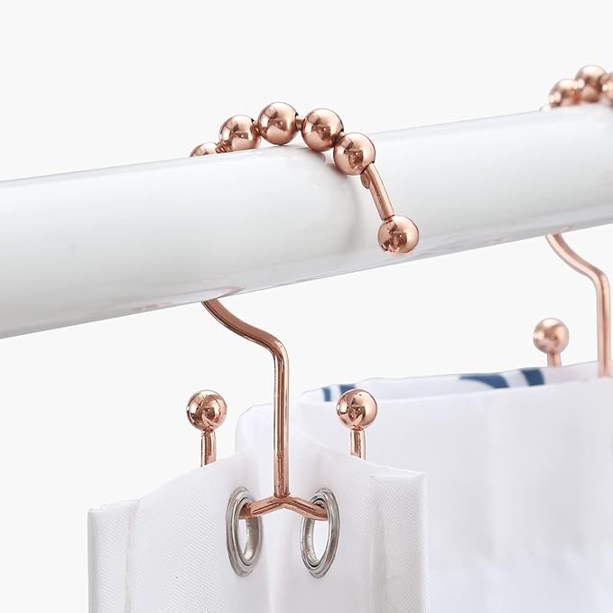 Shower Curtain Hooks, Goowin Shower Curtain Rings, Stainless Steel Shower Curtain Hooks Rust Proof Free Sliding Double Shower Hooks for Curtain, Shower Curtains & Liners (Rose Gold)