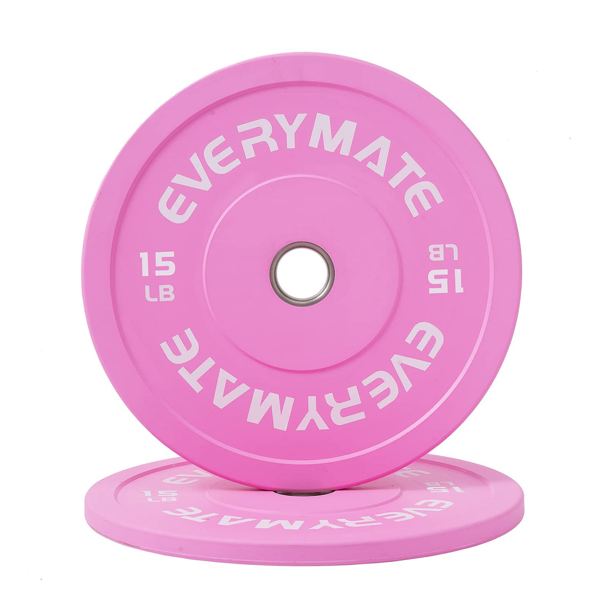 EVERYMATE Pink 15LB Olympic Bumper Plates Set, 2 Inch Bumper Plates for Cross Training and Weightlifting