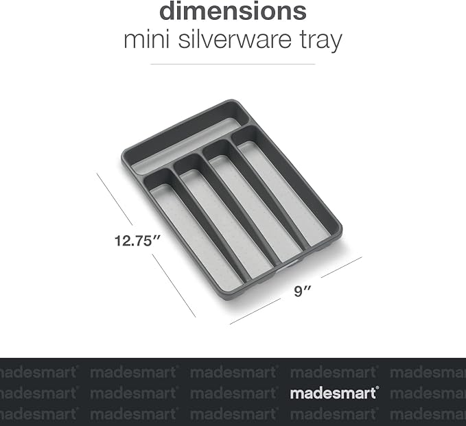 madesmart Classic 5 Compartment Compact Silverware Tray, Granite