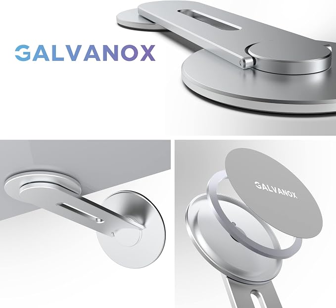GALVANOX Magnetic Phone Holder Fold-Away Swivel Stand Compatible with MagSafe for iPhone 12131415 16 Pro Max | Bedroom Nightstand Desk Kitchen and More (Low Profile Sidemount/Under-Mount)
