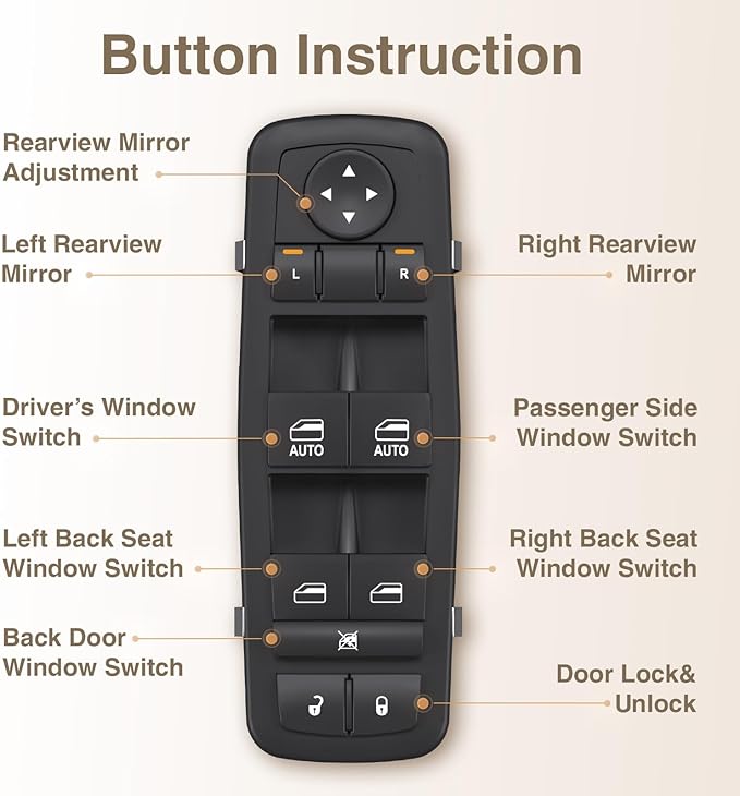 Blycorul Master Power Window Switch Driver Side Replacement for 2011-2020 Chrysler 300 Chrysler 200, 2011-2019 Dodge Charger, 2016-2022 Ram 1500/2500/3500 - Replaces OEM 68139805AB, 56046823AE