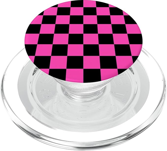 Classic Checkered Hot Pink-Black Checkerboard Pattern Cute PopSockets Adhesive PopGrip