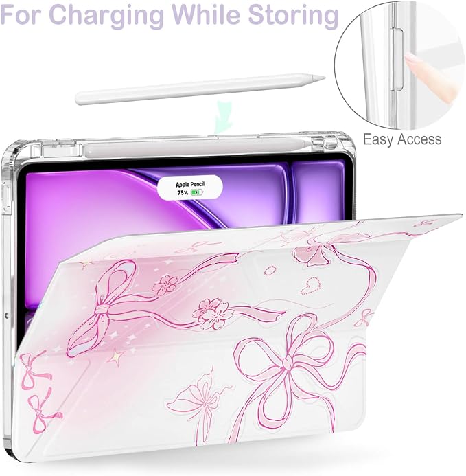 Feams Case for iPad Air 11-inch M4 2026 / M3 2025 / M2 2024 iPad Air 5th/4th Generation 2022/2020 10.9 Inch Y-Fold Standing Case Clear Back with Portrait Stand &amp Pencil Holder Beige Checkered