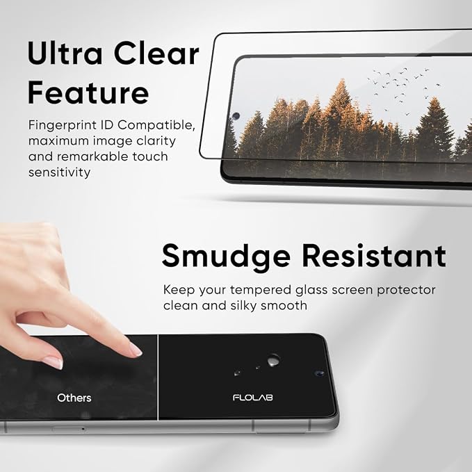 FLOLAB NanoArmour 3 for Google Pixel 8 Pro Screen Protector - 2 Pack Ultra Clear 3D Tempered Glass Edge-to-Edge Coverage Anti-Static Durable Smooth Installation Dust-Free