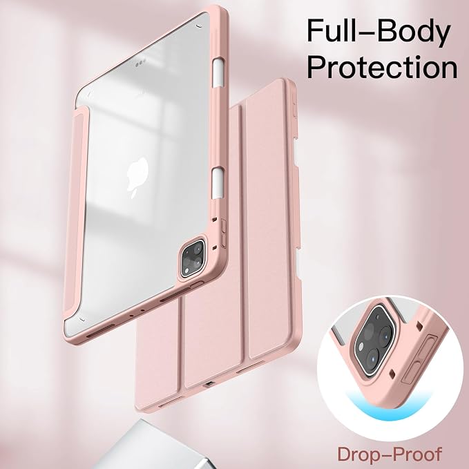 JETech Case Cover for iPad Pro 11 4/3/2/1 Black | For 2022/2021/2020/2018 Model Clear Back Pencil Holder Slim Shockproof Tri-Fold Stand Auto Wake/Sleep