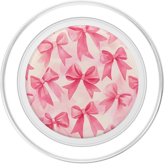 Aesthetic Pink Ribbons And Bows Watercolor Pattern Art PopSockets PopGrip for MagSafe