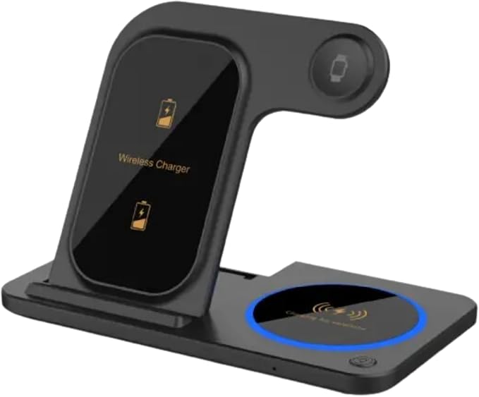 SEDLAV 3-in-1 Portable Wireless Charging Stand Compatible with iPhone 15/14/13/12 Pro Max 15W Fast Magnetic Charger with LED Indicator (Black)