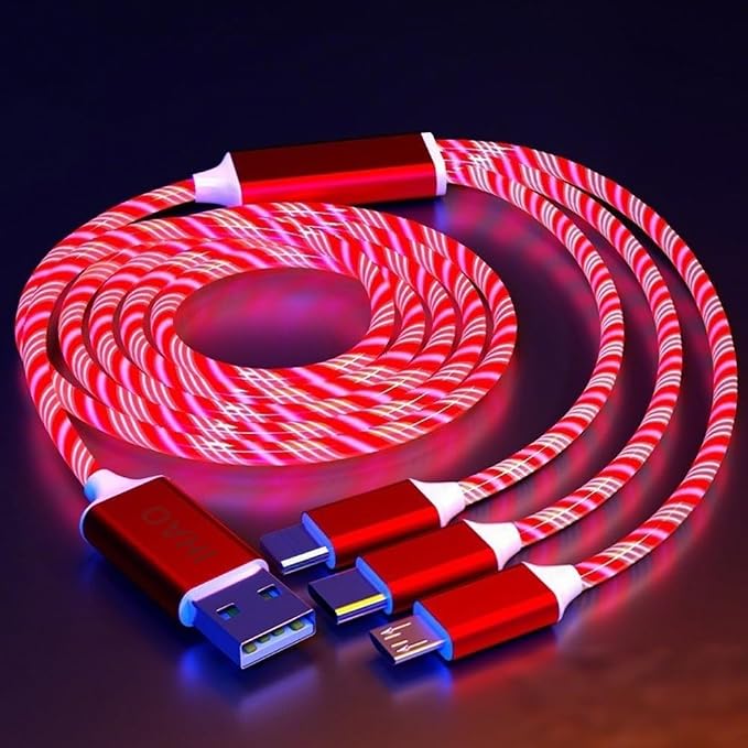 IHAO Multi Ports Charger Cable 3 Combinations in One Cable USB A to USB C/Micro USB PD Fast Charging Cord Lighted Up LED Flowing Compatible with Almost All Kinds of Electric Device-39Inches Blue