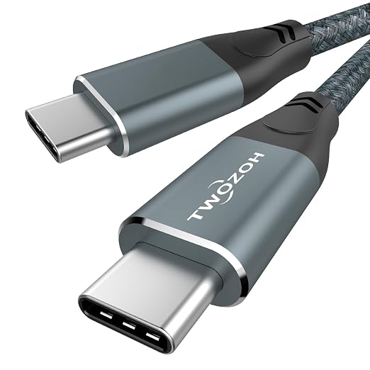 Twozoh USB C to USB C 3.2 Gen 2 Cable 20Gbps Data Transfer 100W PD Fast Charging 4K Video Output Monitor Cord (10FT Grey) 2-Pack