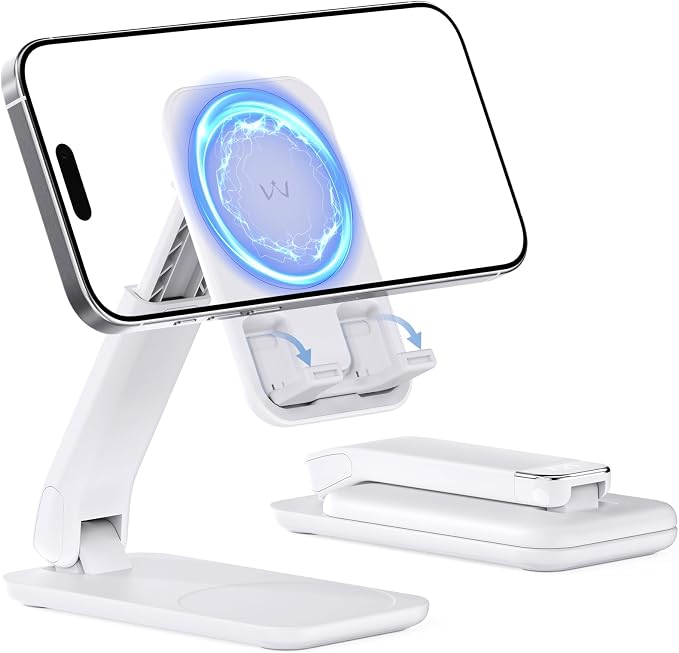 iWALK Magnetic Cell Phone Stand for Desk Angle and Height Adjustable Mobile Phone Holder Foldable Magnet Stand for iPhone 17 16 15 14 13 12 Pro Max and iPad Cell Phone Holder for Samsung Black