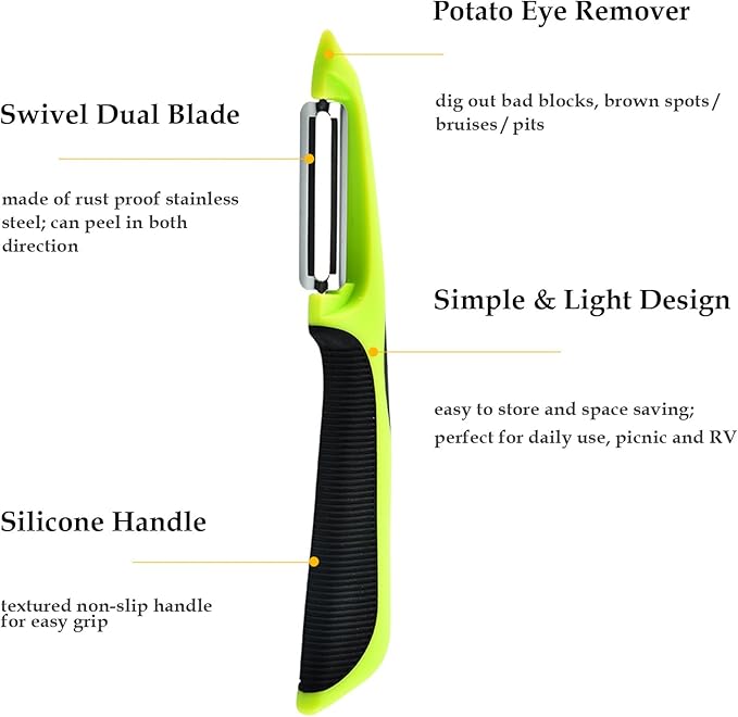 Pneatdez 3 Pack Vegetable Potato Peeler with Non-Slip Silicone Handle