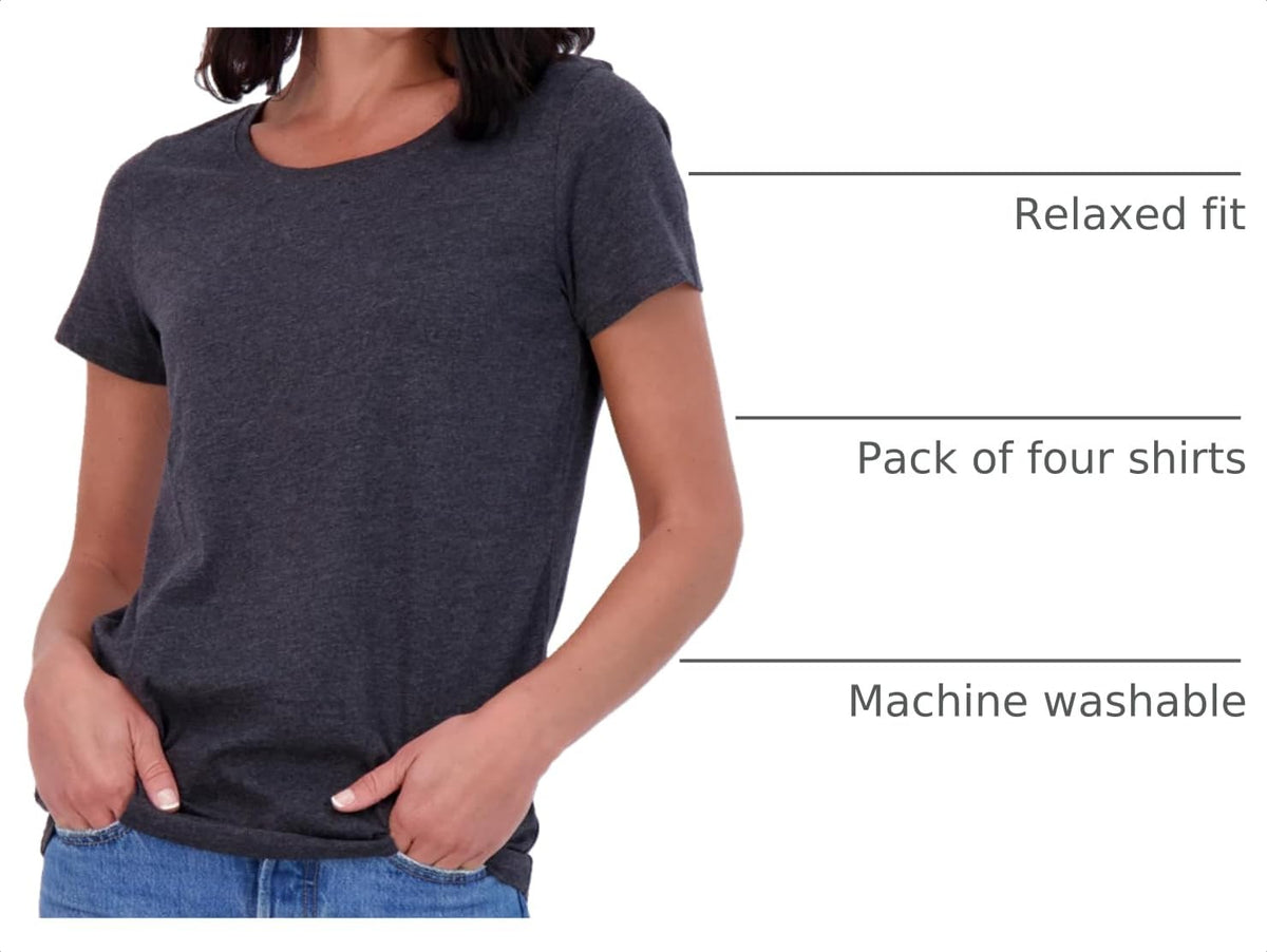 4 Pack Women's Cotton T Shirts Short Sleeve Scoop Neck Basic Casual Tops