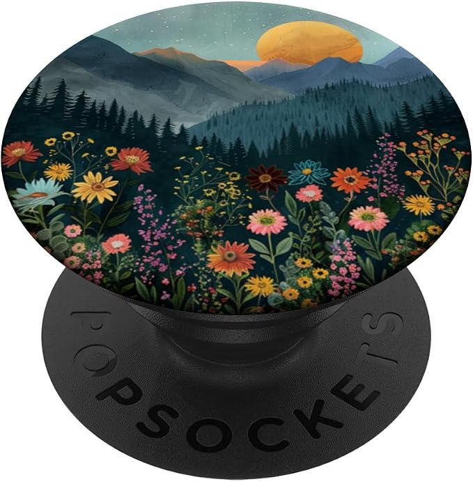 Floral Mountain Sunset Pine Tree Forest Nature PopSockets Adhesive PopGrip
