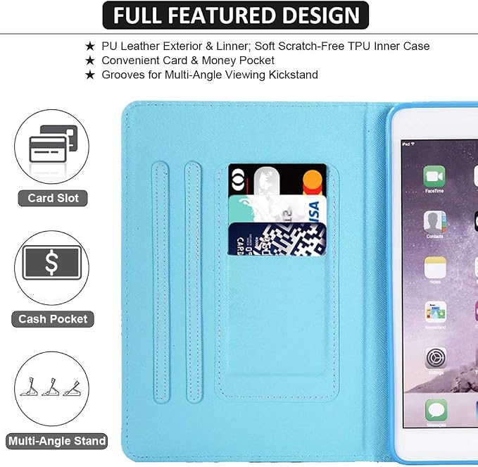 iPad mini Case FANCITY Mini 4 Mini 5 Mini 3/2/1 Smart Wake Sleep Case with Kickstand [Card Slot &amp Pen Holder] PU Leather Protective Cover for Apple iPad mini 4 Mini 5 2019 Mini 2/3 - Beach