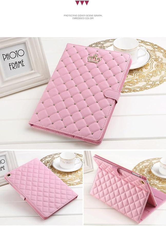 Cute Crown Case for iPad 10th Generation 10.9 Inch 2022 Flip Bling Diamond PU Leather [Smart Auto Sleep/Wake Pencil Holder Stand] Shockproof for Apple iPad 10th Gen 2022 Release (Pink)