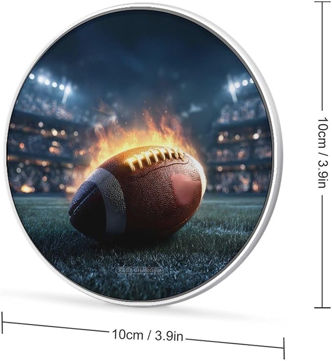 Fire Football Print Wireless Charger SlimWireless Charging Pad Anti-Slip Charger Mat for Men Women