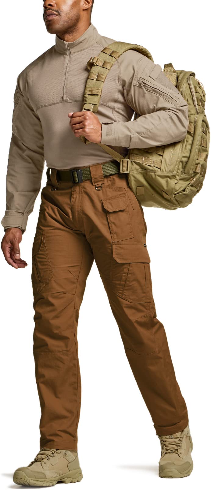 CQR Men's Tactical Pants, Water Resistant Ripstop Cargo Pants, Lightweight EDC Work Hiking Pants, Outdoor Apparel, Duratex Mag Pocket Copper Brown, 36W x 34L