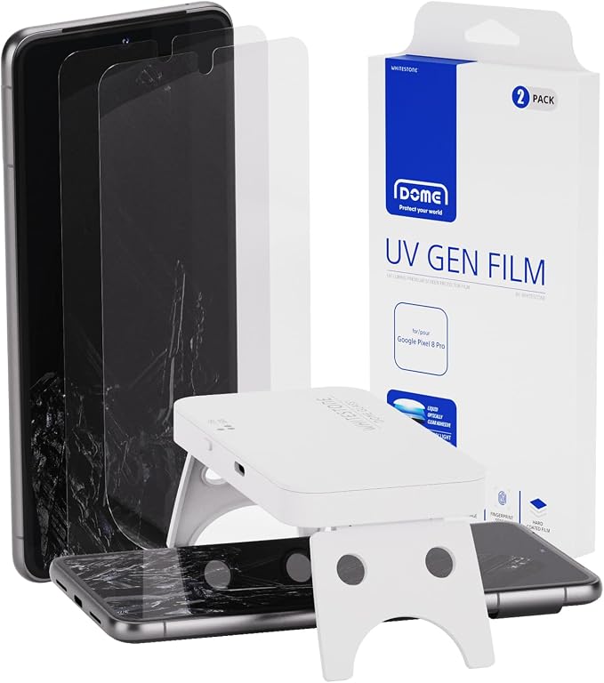 Whitestone DOME UV GEN Film [Glass-Like Film] Screen Protector for Google Pixel 8 Pro with UV Lamp [2Pack]