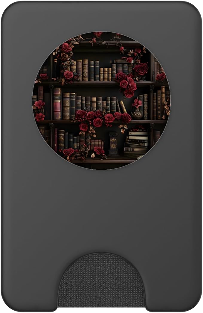 Goth Dark Fantasy Bookshelf with Vintage Books and Roses PopSockets PopWallet for MagSafe