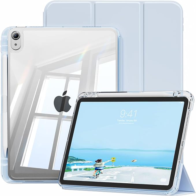 Case for iPad Air 11 M4/M3/M2 &amp iPad Air 5th/4th Gen 10.9-Black | For iPad Air 11 2026/2025/2024 &amp Air 10.9 2022/2020 2-in-1 Removable Transparent Back with Pencil Holder Auto Sleep/Wake