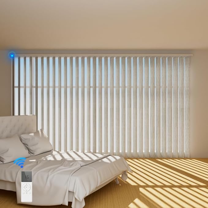 Blindify Motorized Vertical Blinds, Blackout Sliding Door Shades Vertical Shades Remote Control Customize, Off-White