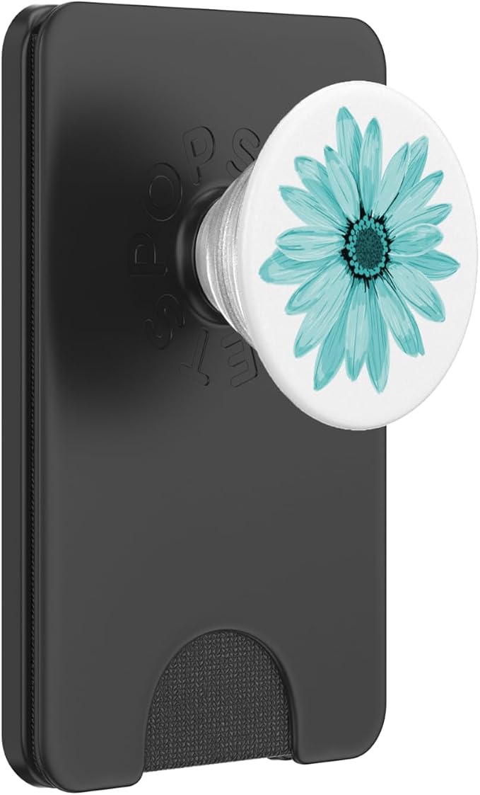Floral Cell Phone Holder Pop Up Phone Grip White Teal Flower PopSockets Adhesive PopGrip