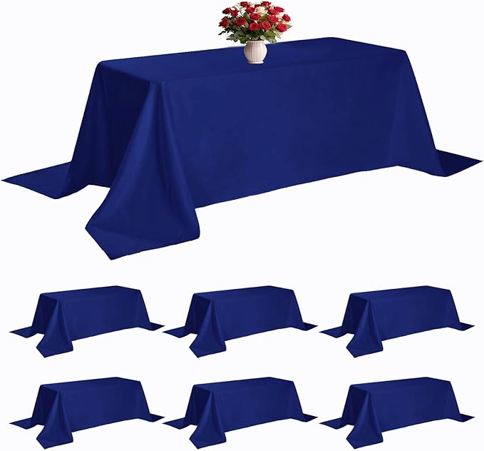 6 Pack Royal Blue Tablecloth 90 x 132 Inch Table Cloth for 6 Foot Rectangle Tables, Wrinkle Resistant Washable Polyester Fabric Table Covers for Party, Wedding,Dining,and Banquet