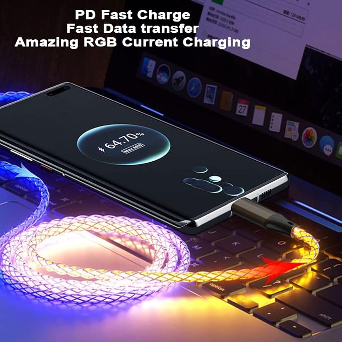 IHAO Multi Ports Charger Cable 3 Combinations in One Cable USB A to USB C/Micro USB PD Fast Charging Cord Lighted Up LED Flowing Compatible with Almost All Kinds of Electric Device-39Inches Blue