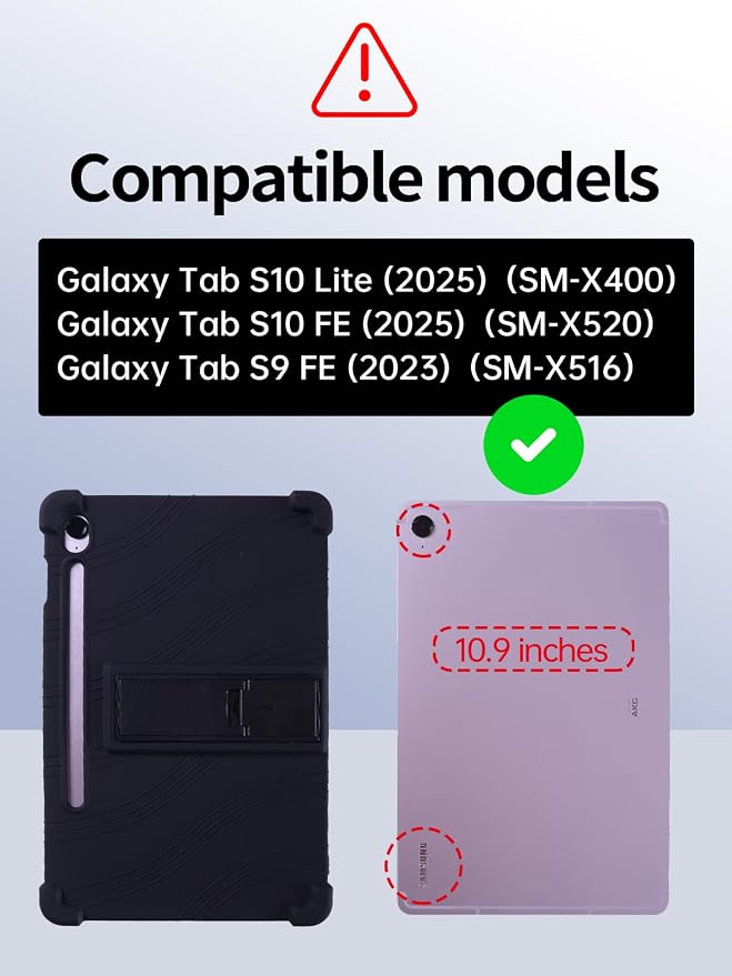 Case for Samsung Galaxy Tab S10 Lite/S10 FE/S9 FE 10.9 Inch - Protective Cover with S Pen Holder &amp Multi-Angle Viewing Stand (Black)