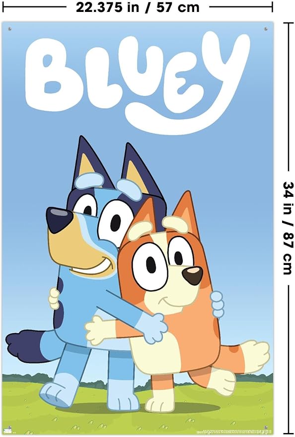 Bluey - Hug Wall Poster with Push Pins, 22.37" x 34.00", Poster & Push Pin Bundle