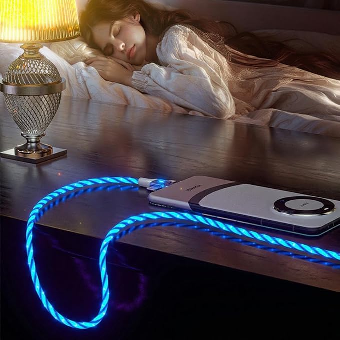 IHAO Multi Ports Charger Cable 3 Combinations in One Cable USB A to USB C/Micro USB PD Fast Charging Cord Lighted Up LED Flowing Compatible with Almost All Kinds of Electric Device-39Inches Blue