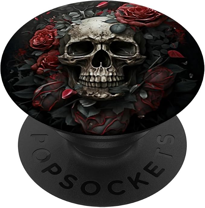 Skull Floral Wild Roses Pattern Flowers Skull PopSockets Adhesive PopGrip