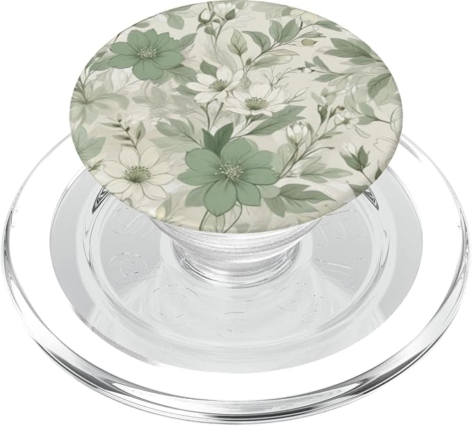 Sage Green Floral Pattern PopSockets PopWallet for MagSafe
