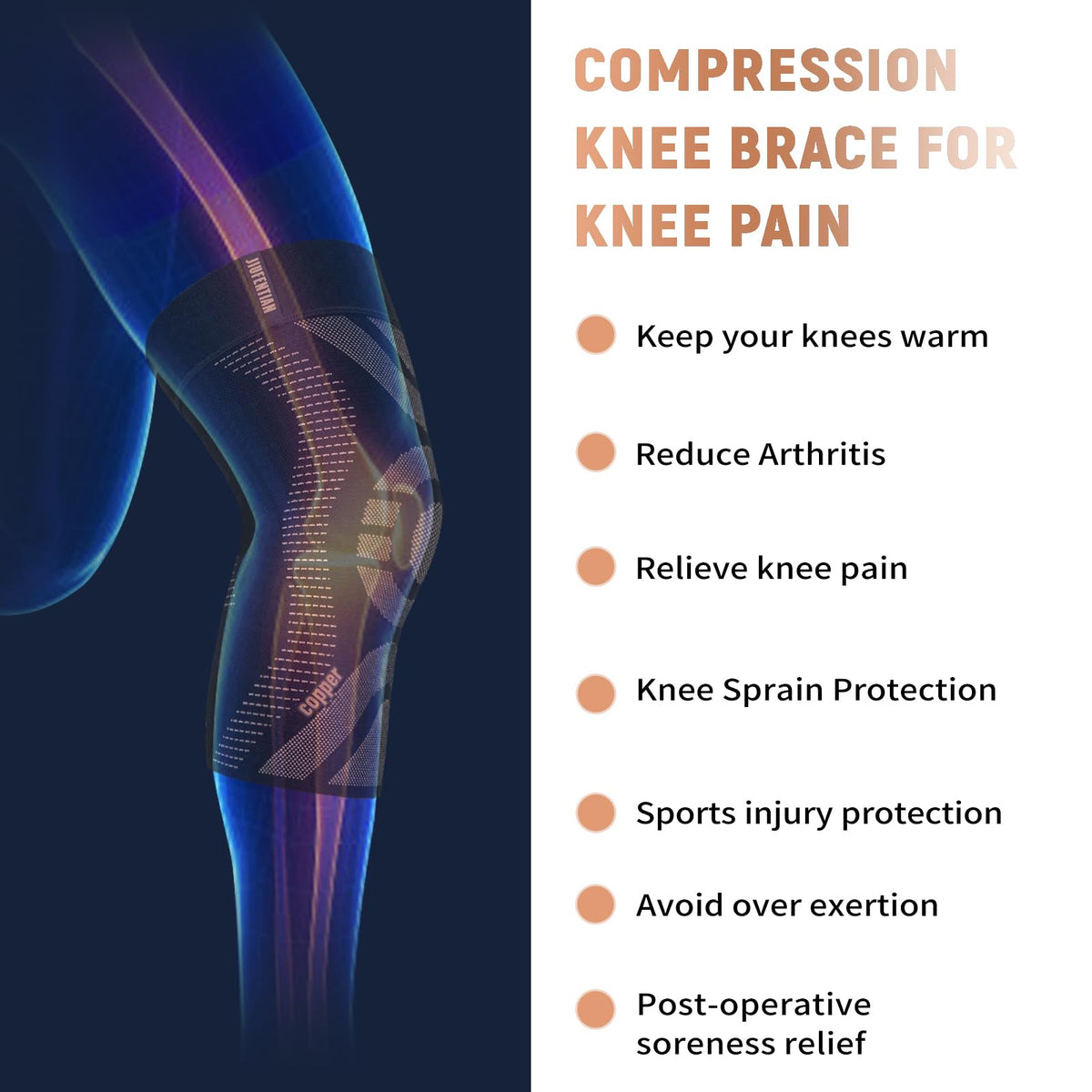 JIUFENTIAN Compression Knee Brace for Women & Men - 2 Pack Copper Knee Brace for Women Running Knee Pain, Sports Workout Knee Braces for Arthritis Pain Relief & Meniscus Tear Acl(2X-Large)