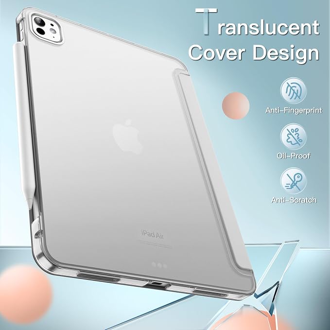 JETech Case Cover for iPad Pro 11 M5/M4 Black | For 2025/2024 Models Translucent Back Tri-Fold Stand Auto Wake/Sleep Shockproof
