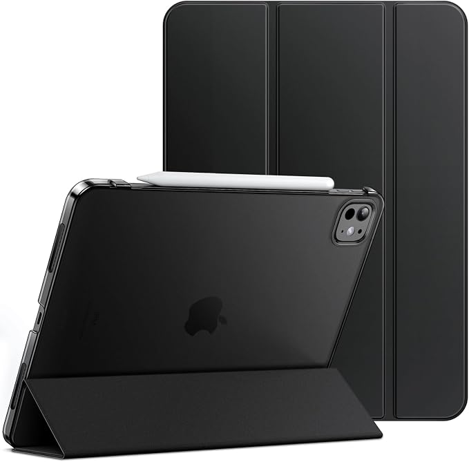 JETech Case Cover for iPad Pro 11 M5/M4 Black | For 2025/2024 Models Translucent Back Tri-Fold Stand Auto Wake/Sleep Shockproof