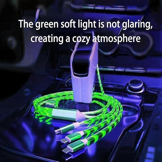 IHAO Multi Ports Light-Up USB Cable USBA to USBC/MicroUSB Cable Durable Fast Charging Cable with Visible Current Flow As Night Light Use-3in1 Blue