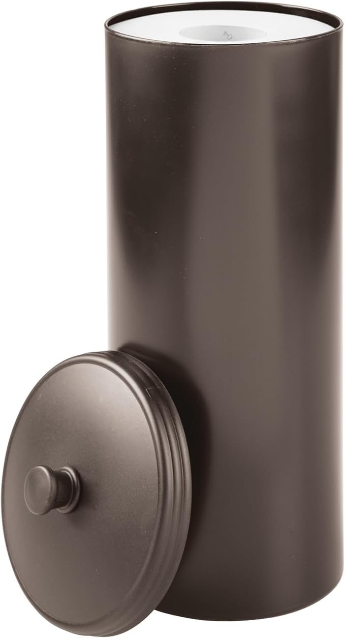iDesign Freestanding Bathroom Toilet Paper Storage Holder with Lid for 3 Extra Rolls, 2-Pack, Bronze
