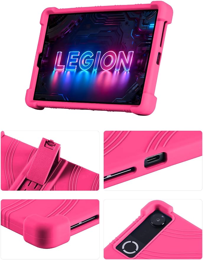 Silicone Case with Kickstand for Lenovo Legion Y700 Gen 4 / Gen 5 8.8 [TB323FU] Shockproof Protective Cover with Stand for Gaming Tablet (Black)