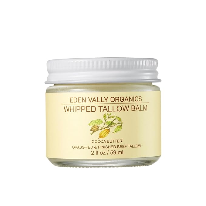 100% Grass-Fed Beef Tallow Whipped Moisturizer – Organic Cocoa Butter & Olive Oil Body Butter – Natural Cocoa Scented Skincare with Vitamins A, D, E, K – Face, Body, Baby, Eczema Relief, 2 fl oz