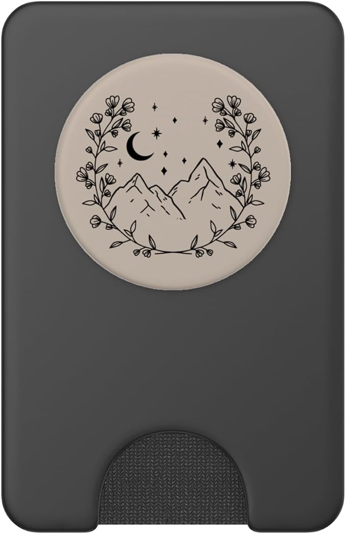 Taupe - Boho Chic Floral Moon Mountain PopSockets Adhesive PopGrip