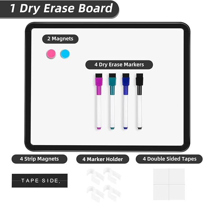 VUSIGN Small White Board Dry Erase, 11''x14'' Magnetic Dry Erase Board, Mini Whiteboard with Markers for Fridge, Wall, Locker, Black