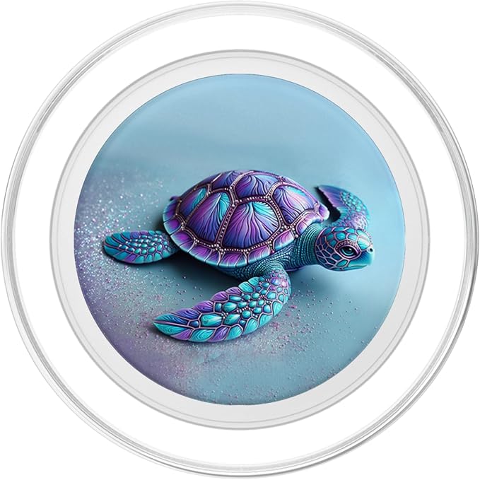 Teal Blue Purple Turtle Geometric Design On Light Blue Cyan PopSockets Adhesive PopGrip