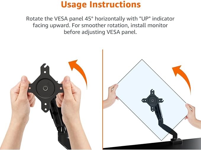 Amazon Basics Gas Spring Single Computer Monitor Arm Desk Mount, Adjustable, Holds up to 27" Monitors, Black