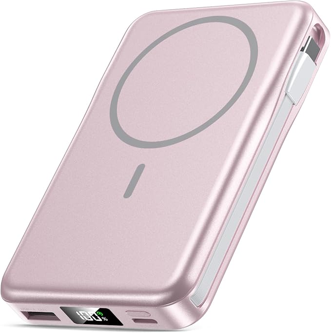 Magnetic Portable Charger, 10000mAh Power Bank, 5 in 1 Portable Charger with Built in Cable, 20W Fast Charging for Magsafe Battery Pack Compatible with iPhone 16/15/14/13 Pro/Pro Max, Samsung Series