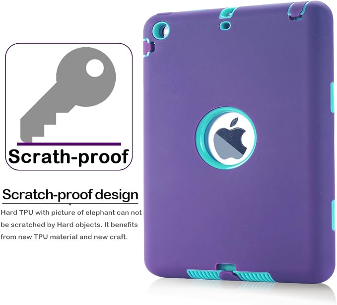 MAKEIT CASE for iPad mini Case for iPad mini 2 3 Case 3in1 Hybrid Shockproof Case for iPad mini 1/2/ 3 (Dark Blue/Fluorescent Green)