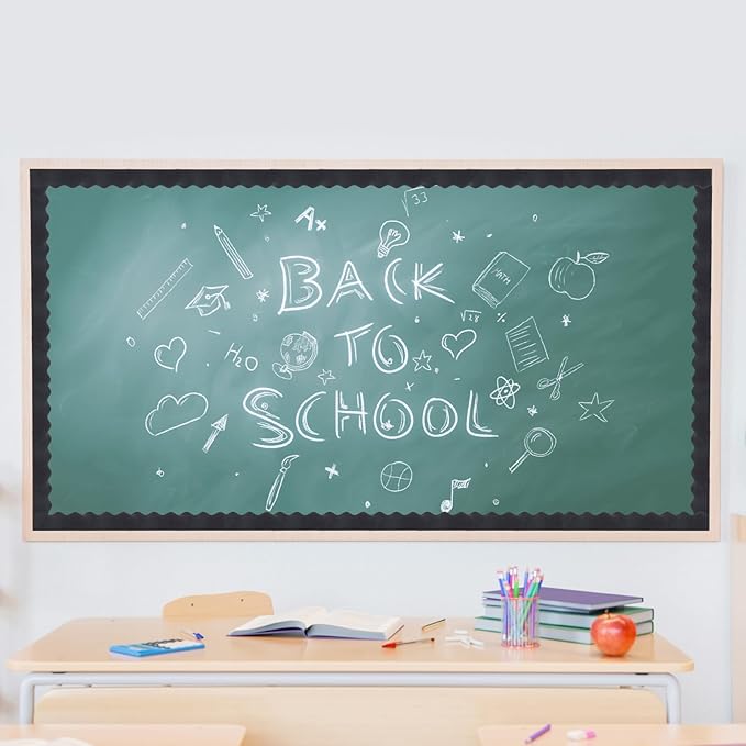 VEVOR Bulletin Board Border, 65.6 Feet Rolled Border Trim, Scalloped Bulletin Board Paper with Wavy Line Design, Classroom Border for Bulletin Board, School, Classroom, and Locker Decoration, Black