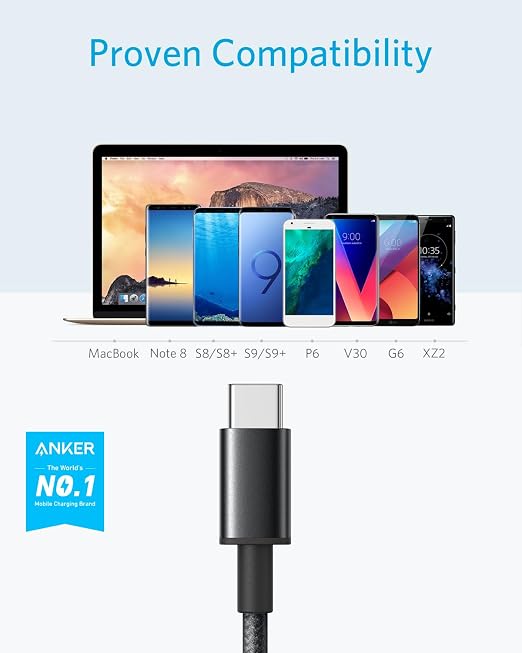 Anker Cable [2 Pack 10ft] USB A to USB C Cable for iPhone 17 SeriesSamsung Galaxy S10 S10+ LG V30 Beats Fit Pro and More (Black).